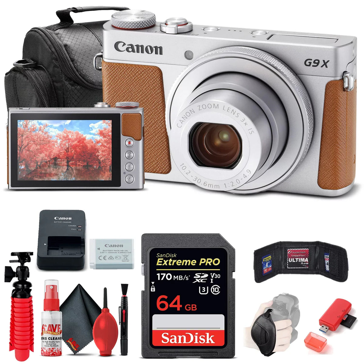 PowerShot G9 X Mark II Digital Camera (1718C001) + 64GB Card + More