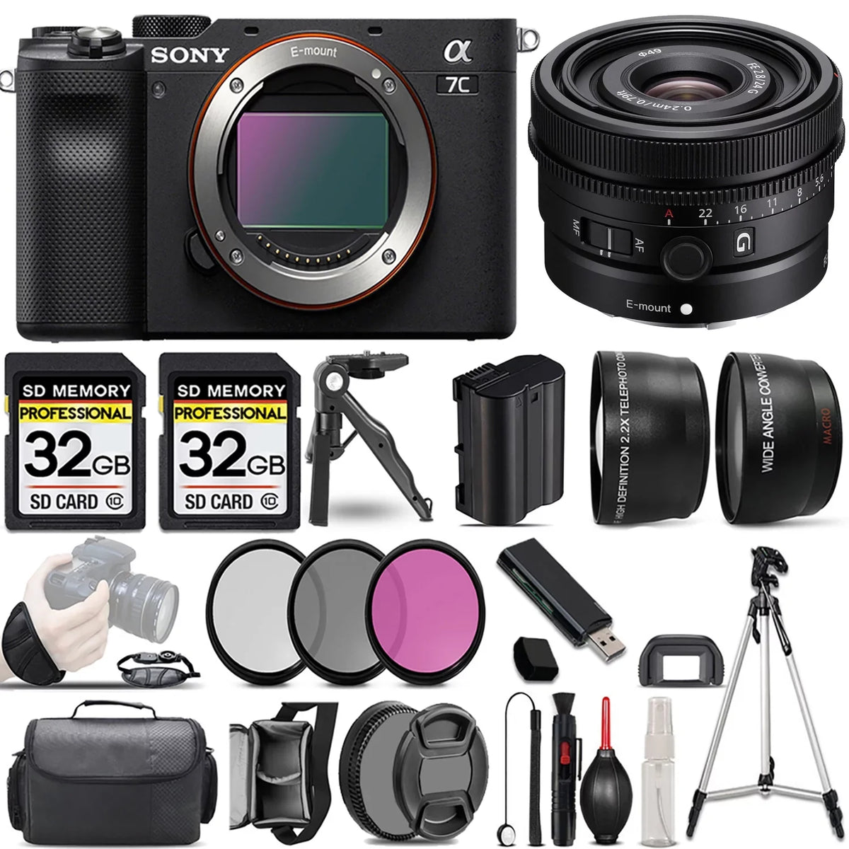 a7C Camera (Black) Camera +24mm f/2.8 G Lens +3 PC Filter +64GB