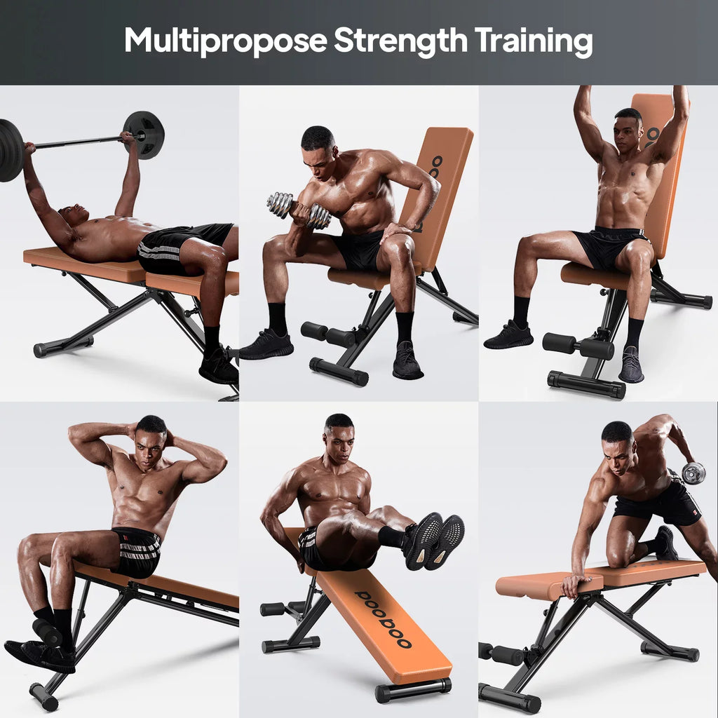 POOBOO Weight Bench Workout Indoor Folding incline bench Incline Adjustable and Thickened 5 Layer Structure gym bench for Home Training 800 lbs Capacity