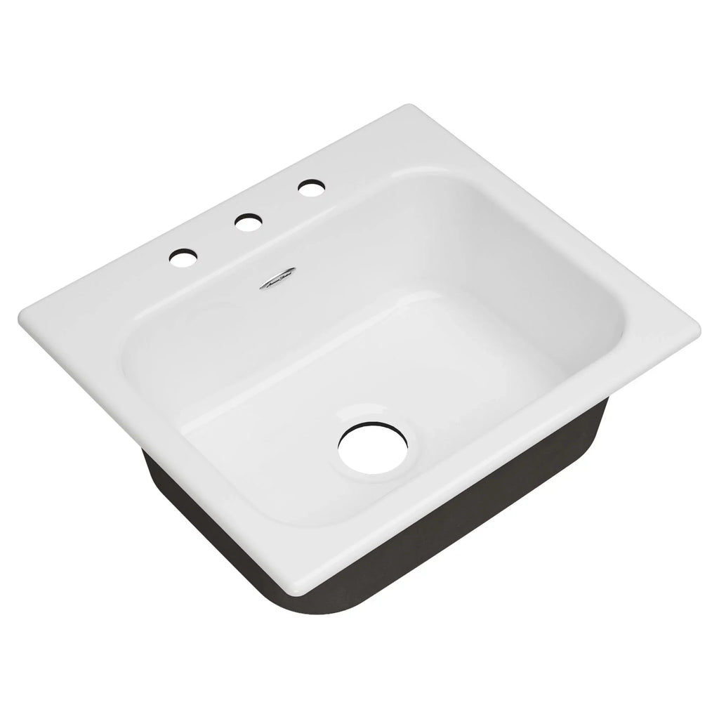 3-Hole Single Bowl Kitchen Sink in Brilliant White. American Standard Quince Drop-in Cast Iron 25 in