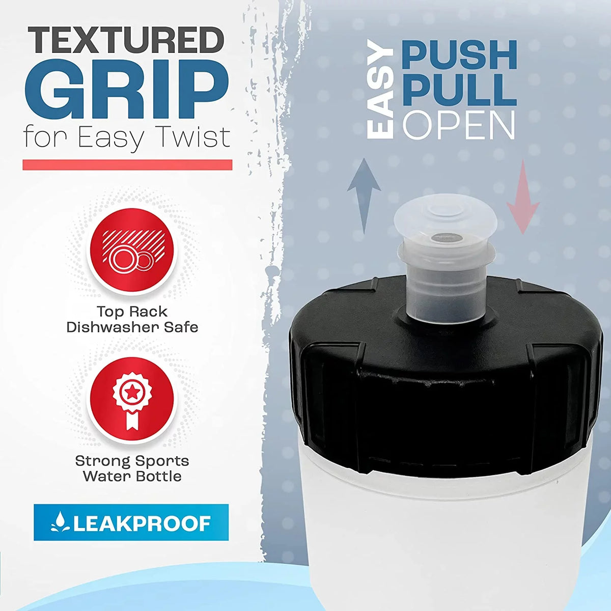 50 Strong 22 oz Clear and Black Squeezable Plastic moisture Bottles with Wide Mouth and Pull Top Lid (24 Pieces)