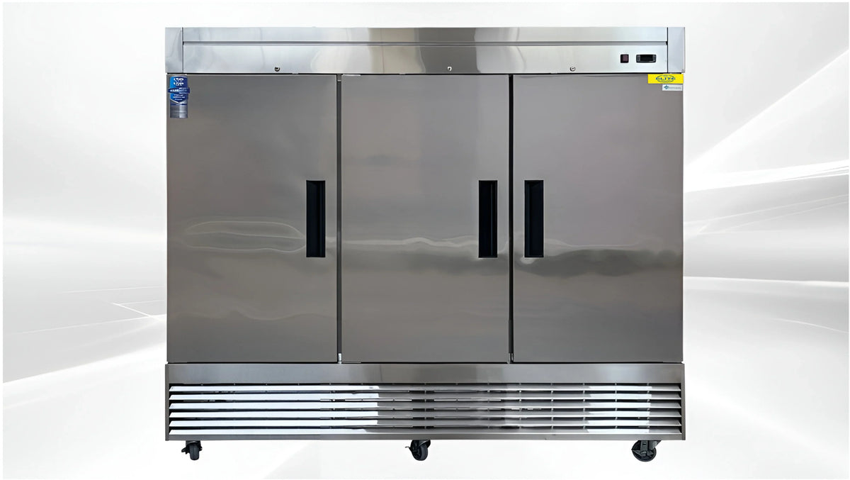ft.. Commercial Upright Reach-In Three Door Refrigerator in Stainless Steel 64.8 Cu. 83 in
