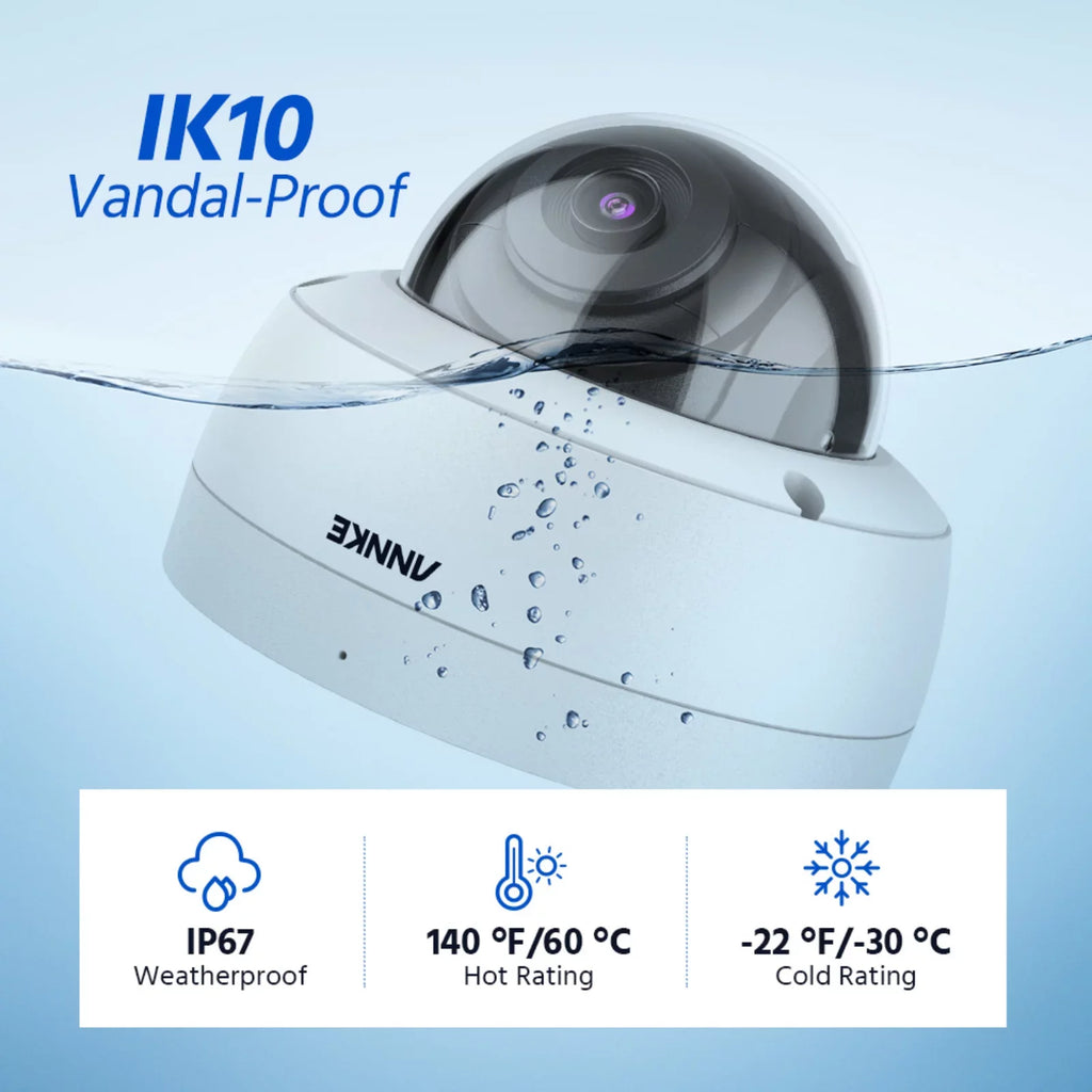 ANNKE 4Pcs Dome 8MP 4K Ultra HD PoE ONVIF IP Security Camera with H.265+ IP67 Weatherproof IK10 Vandal-Proof Audio Recording Supports 256 GB TF Card Remote Access Motion Alerts