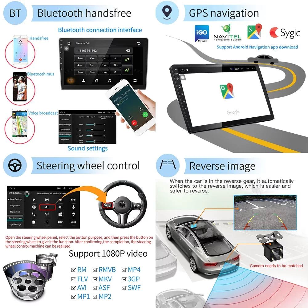 Podofo Double Din 10 inch Car Stereo 10.1 inch Android 11 Car MP5 Player HD Touch Screen Car Radio Bluetooth Mirror Link GPS with AHD Rear View Camera