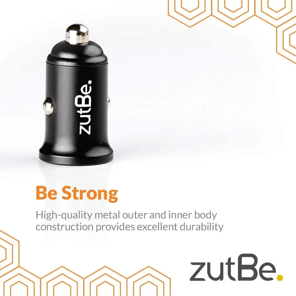 zutBe Dual USB-A 36W with one QC 3.0 Compact Metal Fast Car Charger for iPhone 14 13 12 SE 11 X 8 7 & iPad;  Galaxy S20 S1 Note OnePlu, Pixe, & More [Be Charitable, Durable, Confident]