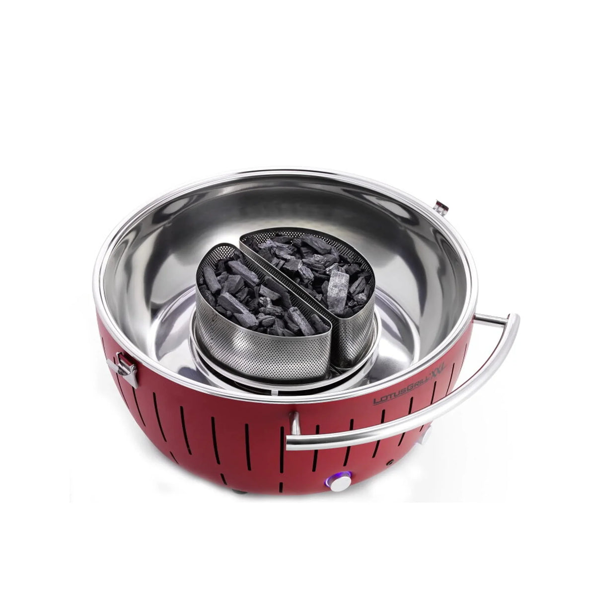 LotusGrill Smokeless Barbecue for Outdoor Dining with Glass Lid shield and Stand - Red