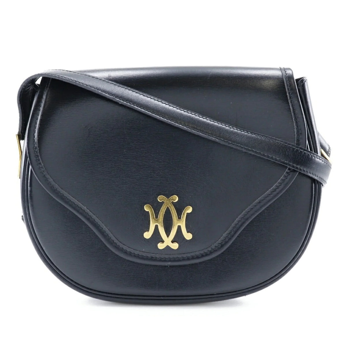 Pre-Owned Hermes HERMES Double H Shoulder Bag Vintage Calf Made in France 1983 Black/Gold Hardware 〇M Crossbody Snap Button Ladies (Fair)