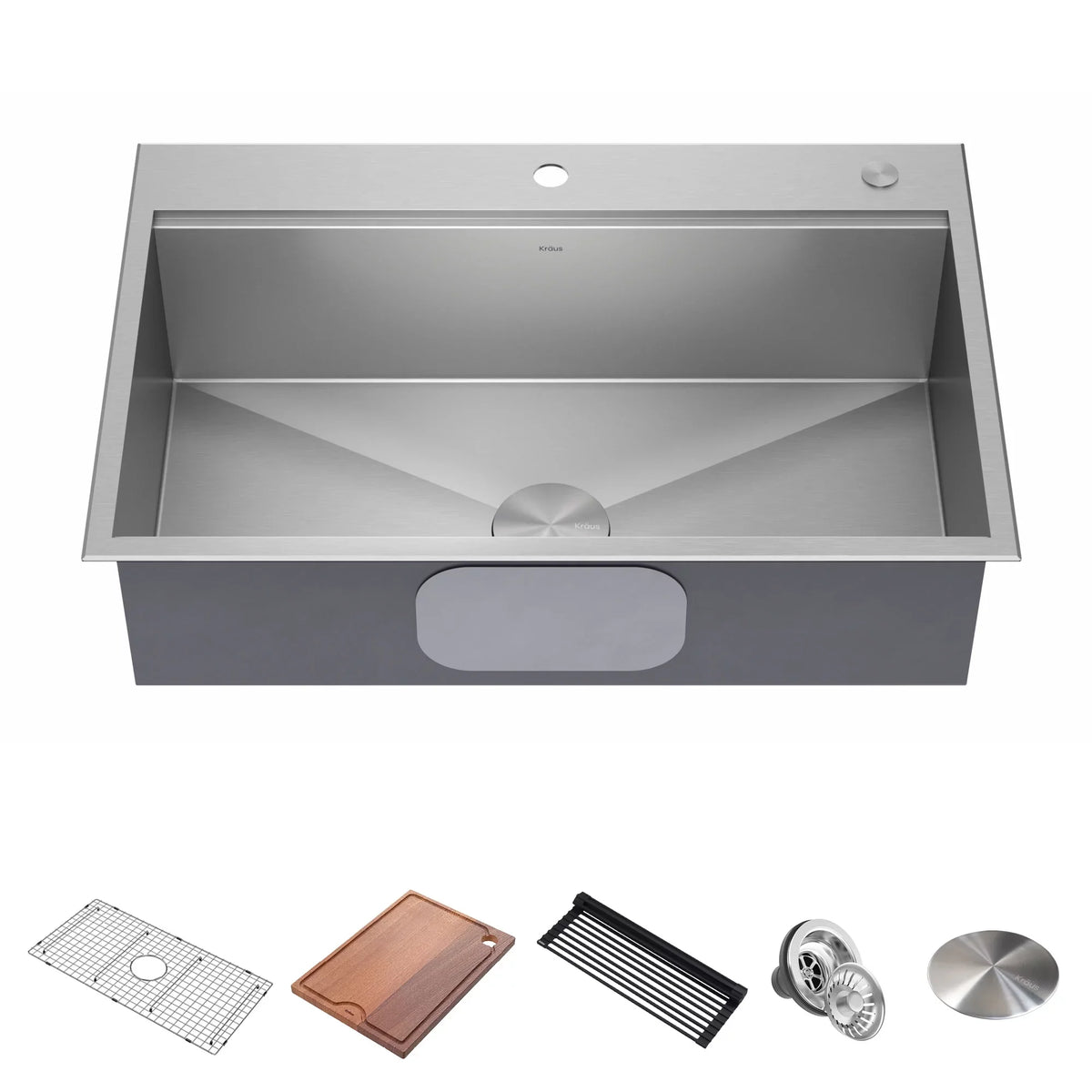 Drop-In / Undermount Workstation16 Gauge Stainless Steel Single Bowl Kitchen Sink with Accessories. Kraus Kore 33 in
