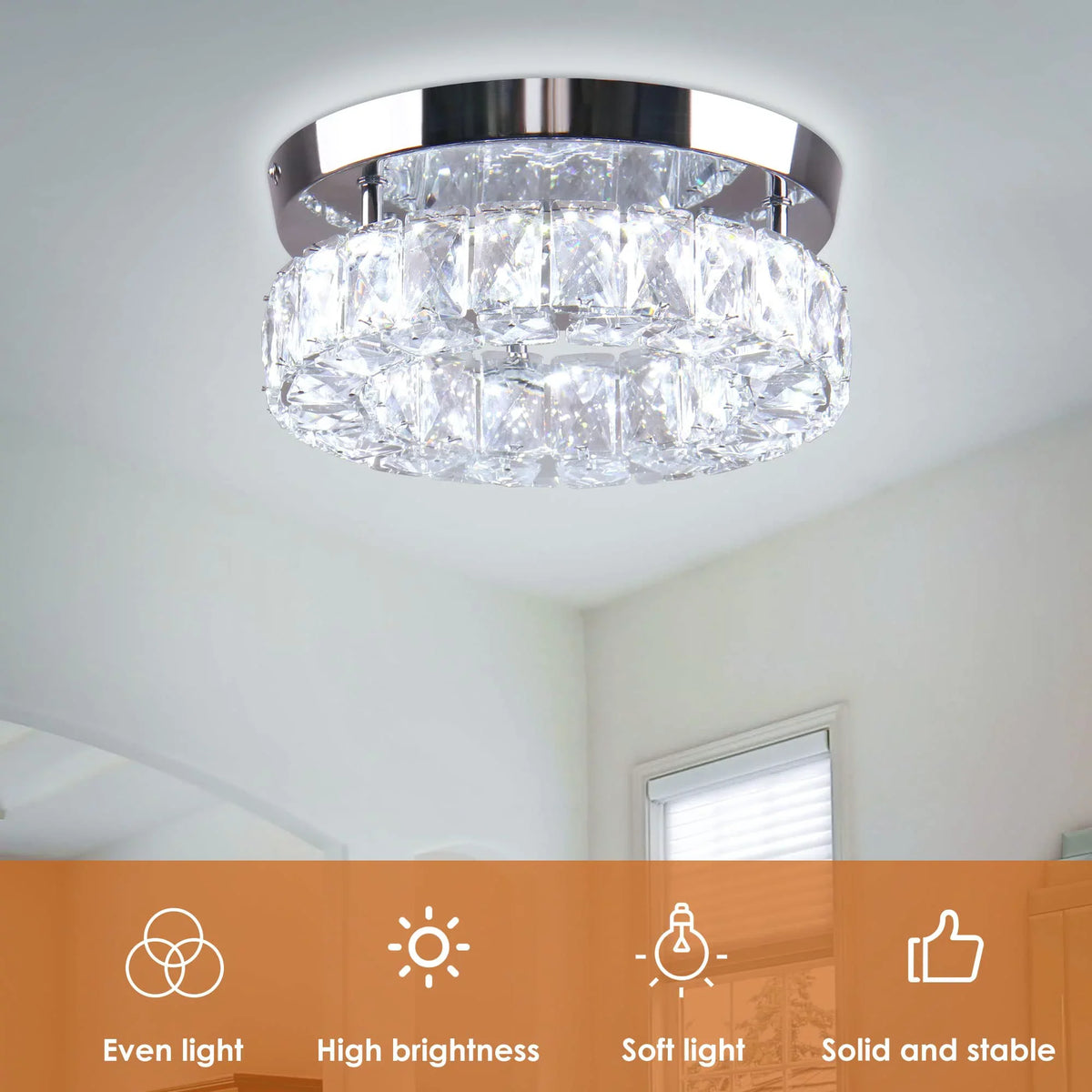 Diisunbihuo 9.8" Crystal Flush Mount Ceiling Light Fixtures LED Round Mini Chandelier Light Fixture Ceiling Lamp for Kitchen Hallway Foyer 15 W 6000K