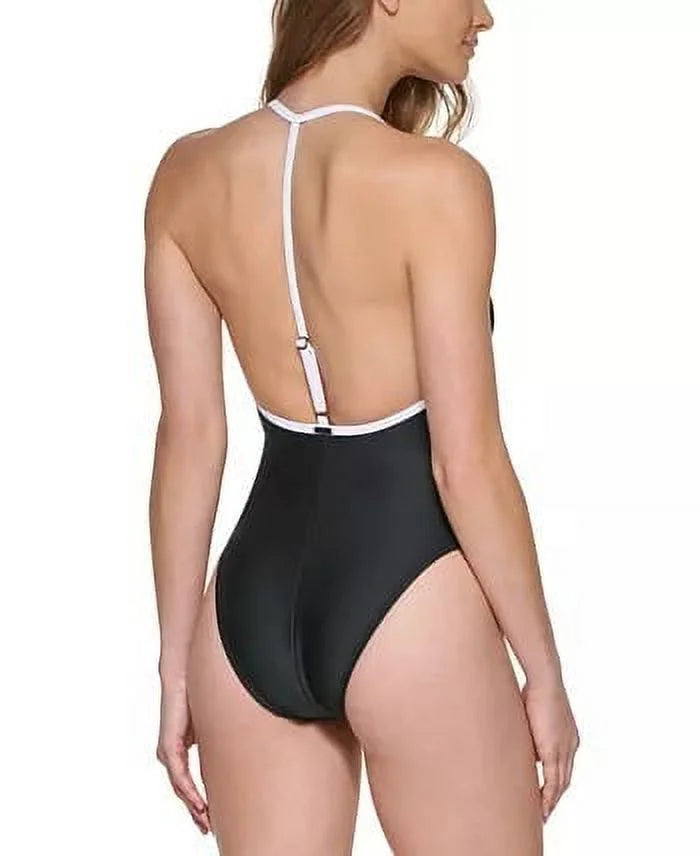 DKNY BLACK T-Back One-Piece Swimsuit, US X-Large