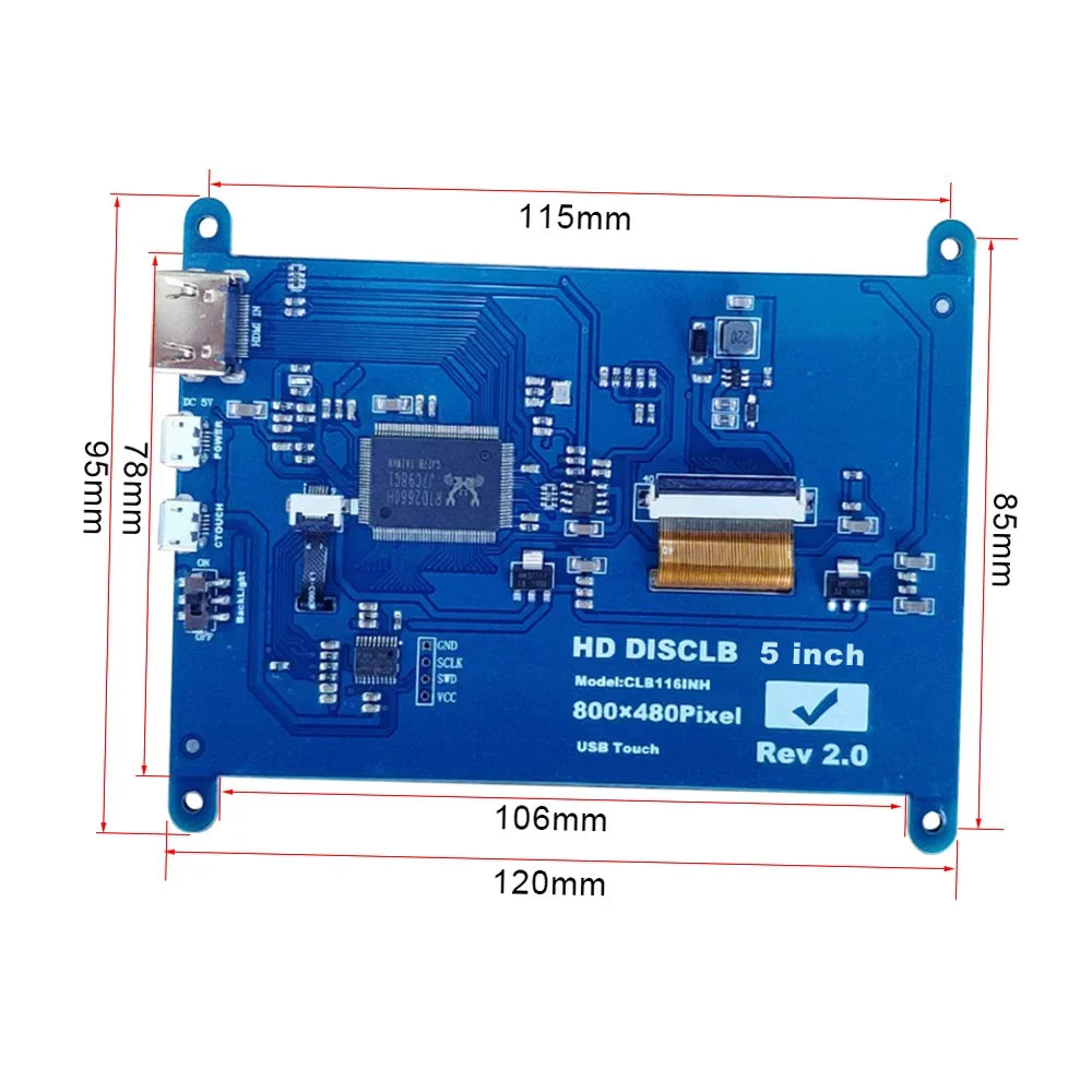 Aibecy 5 InchCapacitive Touchscreen Display 800*480 Resolution Small Portablewith USBInterface appropriate with Raspberry Pi Educational Tool