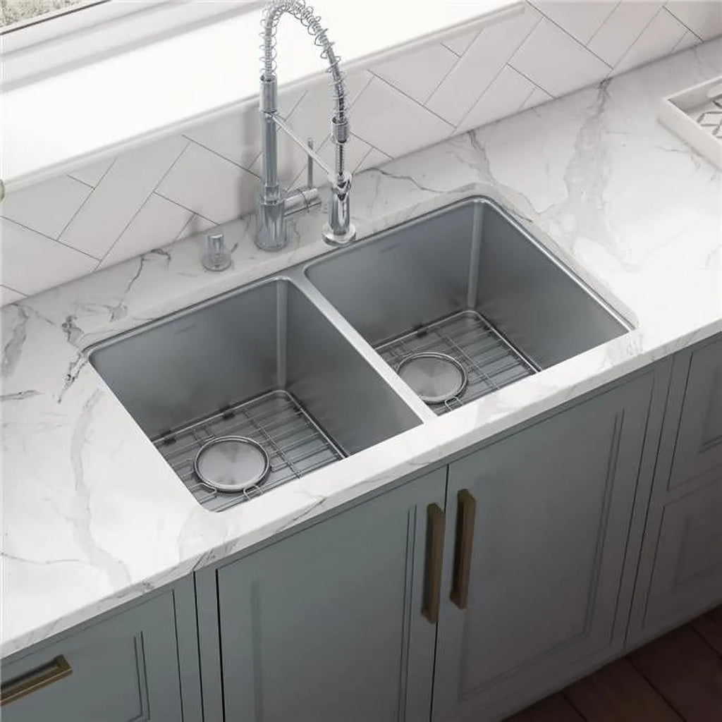Undermount 50-50 Double Bowl 16 Gauge Stainless Steel Kitchen Sink. Ruvati USA RVM5099 31 in