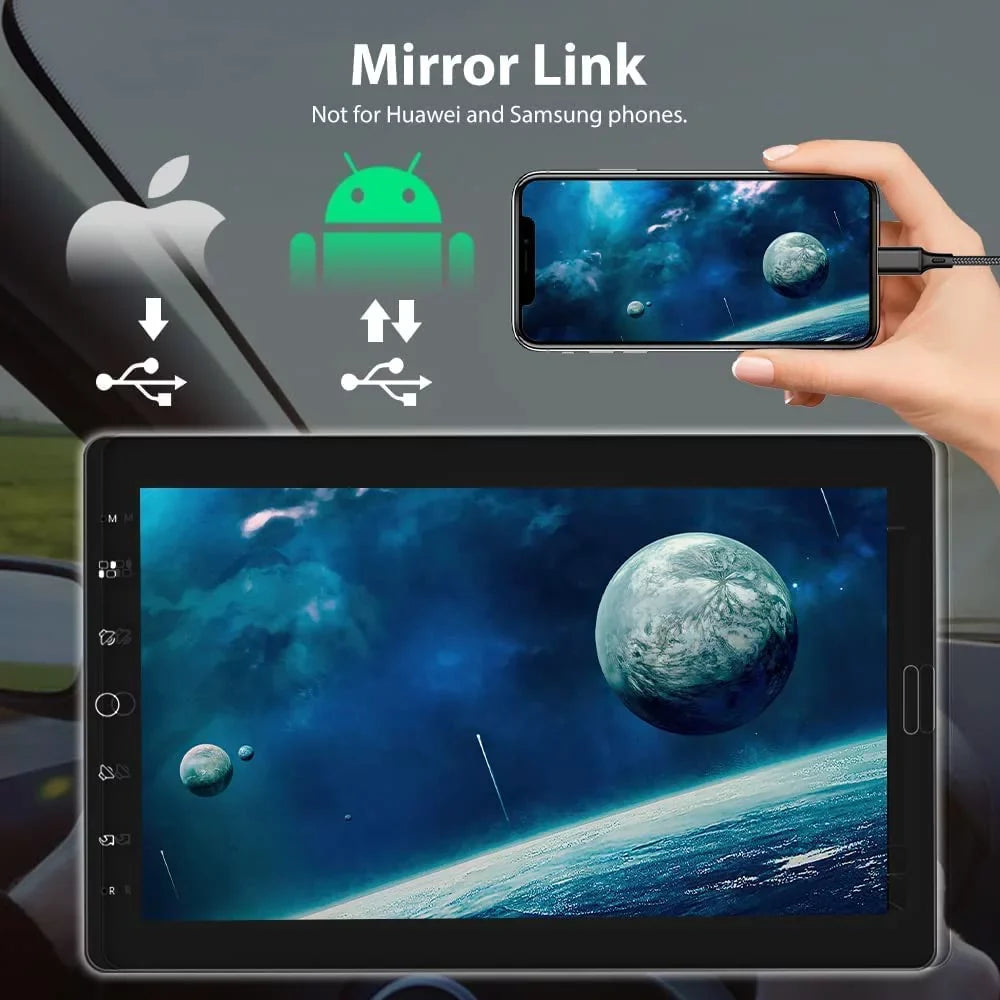Podofo Single 1 Din 10.1'' Car Stereo Radio  Carplay Android Auto IPS Touch Screen 10 inch Car MP5 Player Bluetooth Mirror Link FM TF Card USB,with Rearview Camera
