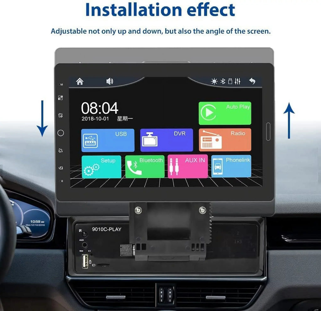 Podofo Single 1 Din 10.1'' Car Stereo Radio  Carplay Android Auto IPS Touch Screen 10 inch Car MP5 Player Bluetooth Mirror Link FM TF Card USB,with Rearview Camera