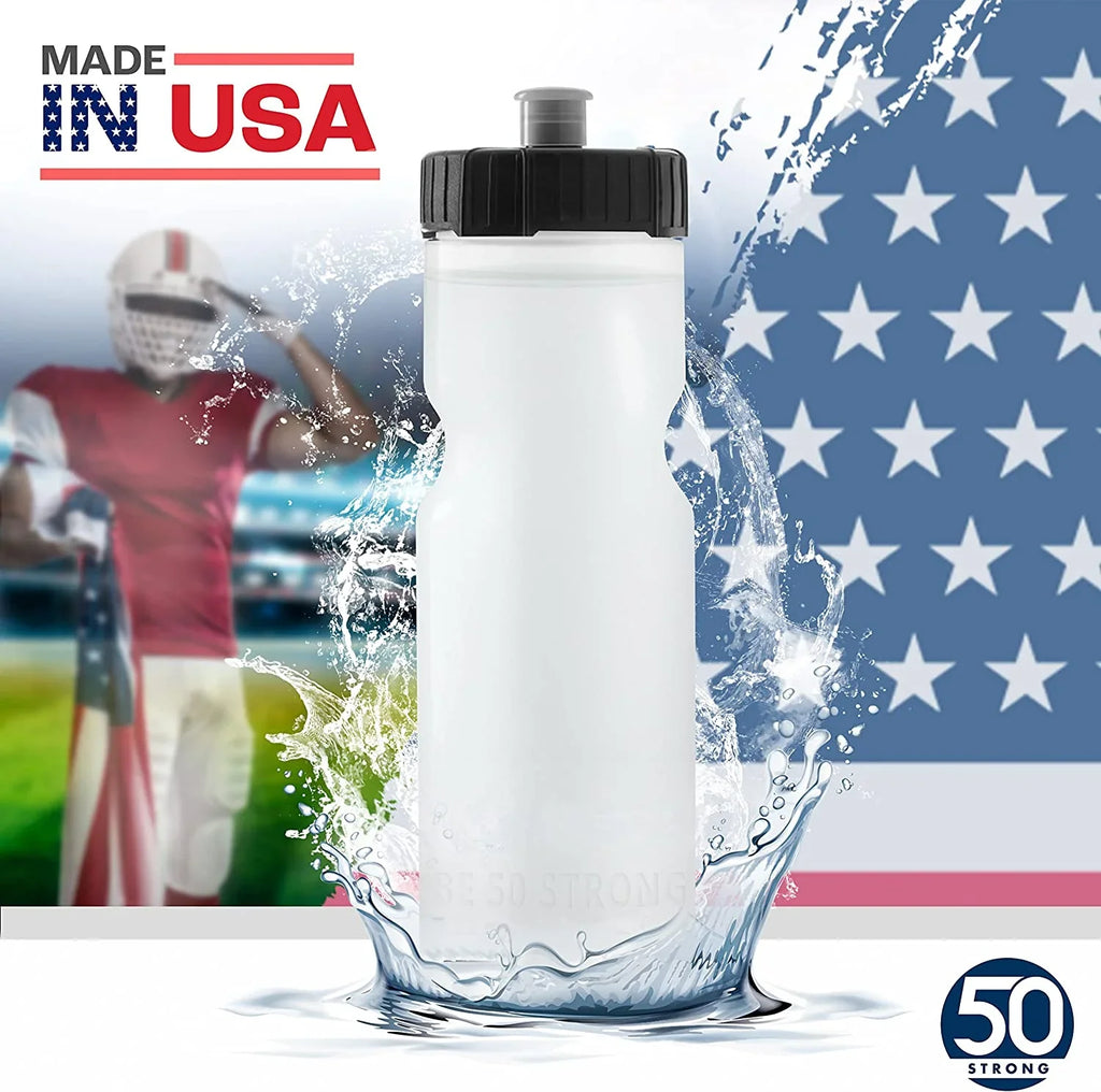 50 Strong 22 oz Clear and Black Squeezable Plastic moisture Bottles with Wide Mouth and Pull Top Lid (24 Pieces)