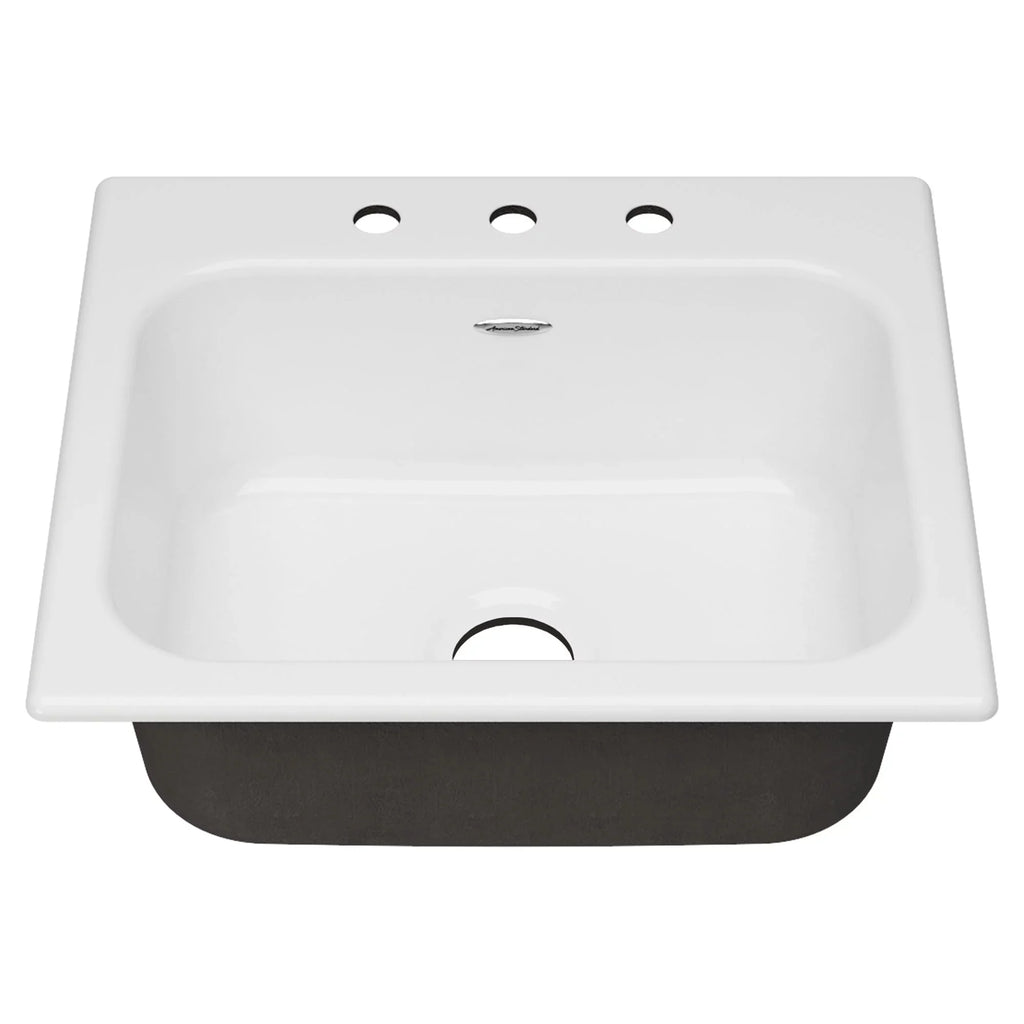 3-Hole Single Bowl Kitchen Sink in Brilliant White. American Standard Quince Drop-in Cast Iron 25 in