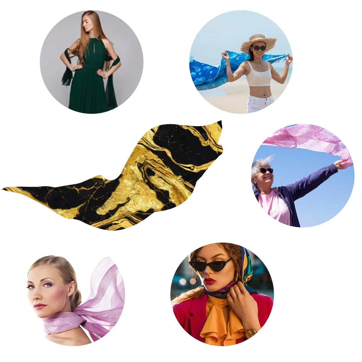 FREEAMG Golden Marble Silk Long Scarf for Women Large Oblong Sunscreen Shawls Wraps Neck Headscarf Hair Wraps Gift Packed