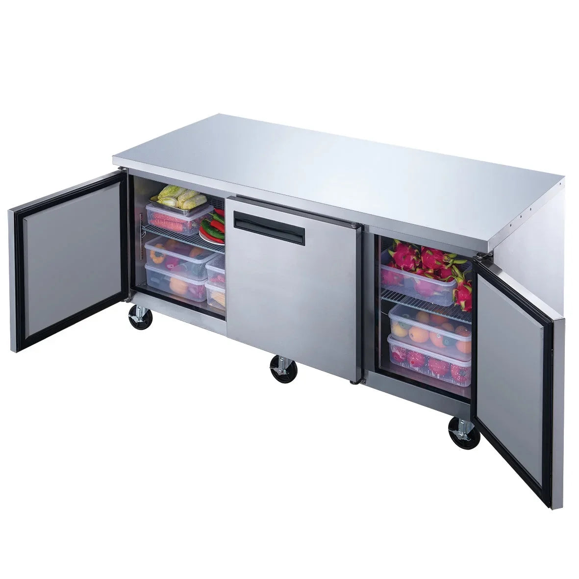 ft.. Three Door Undercounter Commercial Stainless Steel Refrigerator 18.96 cu. 72 in