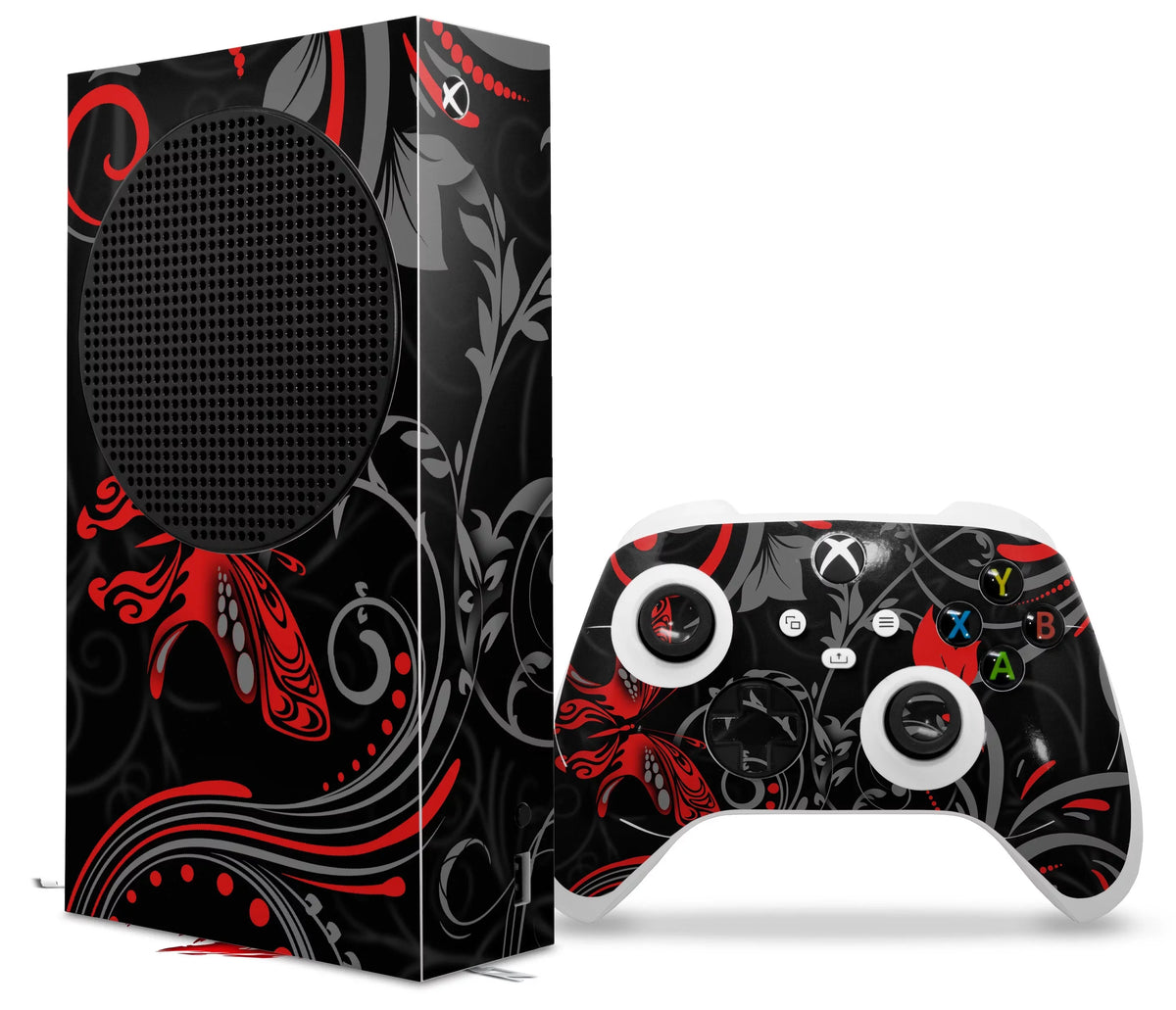 WraptorSkinz Skin Wrap suitable with the 2020 XBOX Series S Console and Controller Twisted Garden Gray and Red (XBOX NOT INCLUDED)