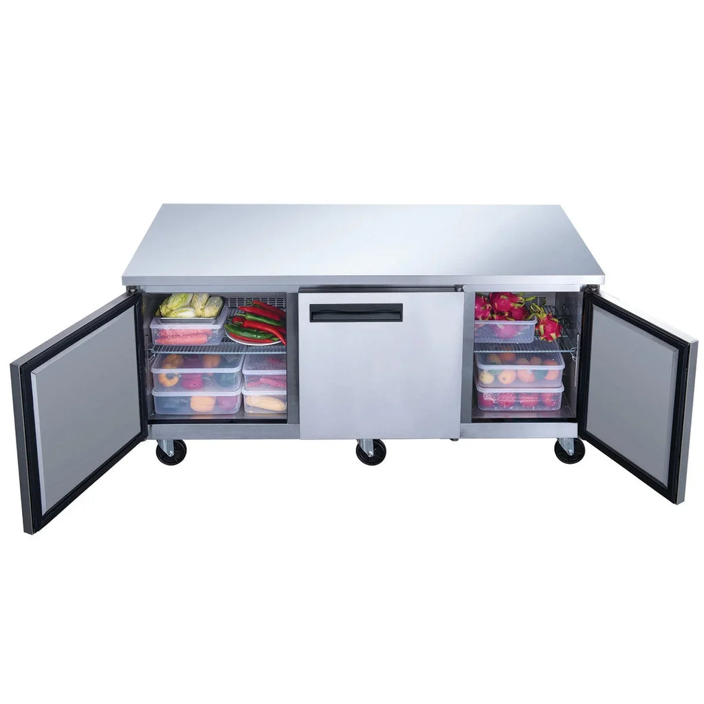 ft.. Three Door Undercounter Commercial Stainless Steel Refrigerator 18.96 cu. 72 in