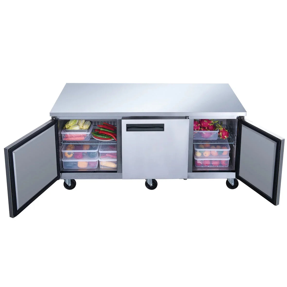 ft.. Three Door Undercounter Commercial Stainless Steel Refrigerator 18.96 cu. 72 in