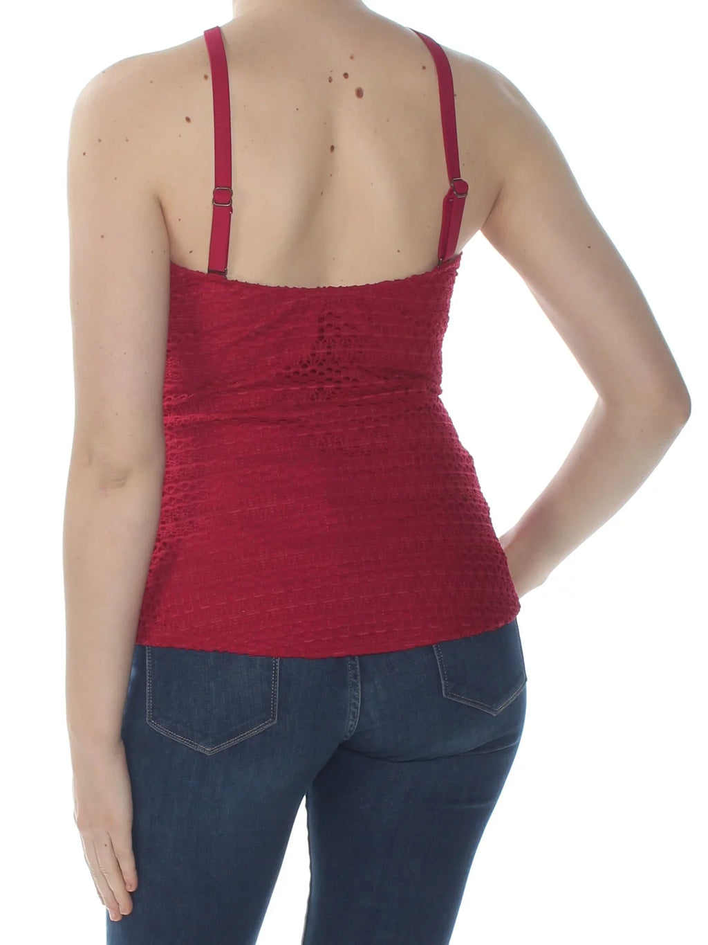 ISLAND ESCAPE $34 Womens Red Lost At Sea Crochet High Neck Tankini Top 10 B+B