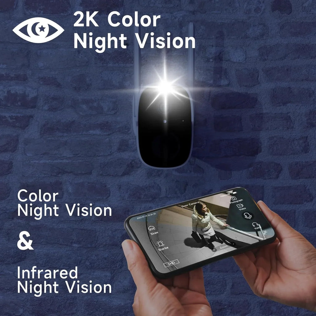 Rraycom Solar Camera Security Outdoor, Solar Powered WiFi System Surveillance Camera with 2K Color Night Vision, 2 Way Talk, Spotlight & Siren, appropriate with Alexa, BW4PLUS-SP, BW4P-SP-W-4PC