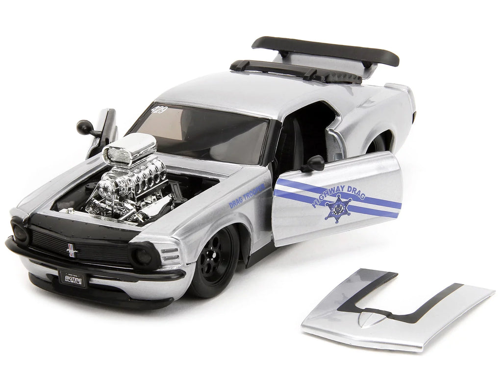 1970  Mustang Boss 429 Silver Metallic Highway Drag - Drag Trooper Bigtime Muscle Series 1/24 Diecast Model Car by Jada