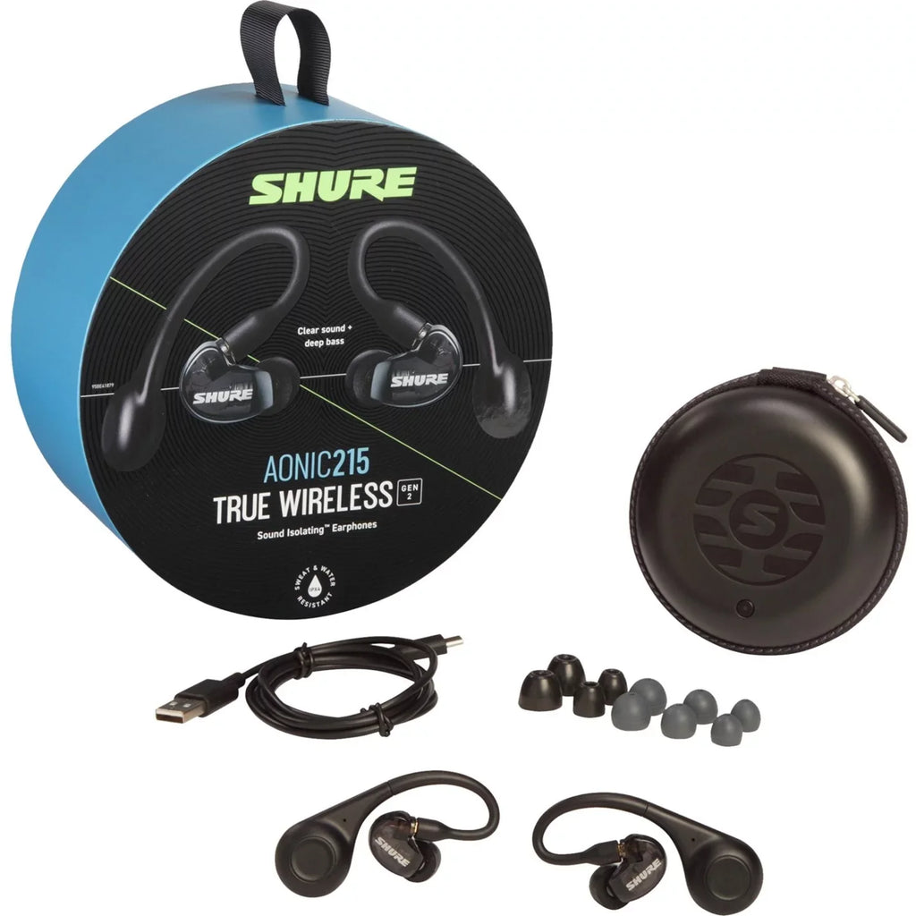 Shure AONIC 215 TW2 True Wireless Sound Isolating Earbuds with Bluetooth 5 Technology, Premium Audio with Deep Bass, Secure Fit Over-the-Ear, 32-Hour Battery Life, Fingertip Controls - (Gen 2) - Black
