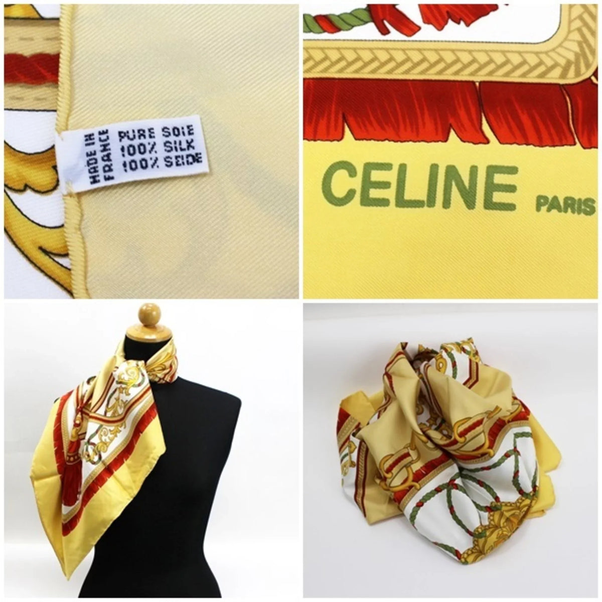Pre-Owned Celine silk scarf muffler yellow CELINE ladies (Good)