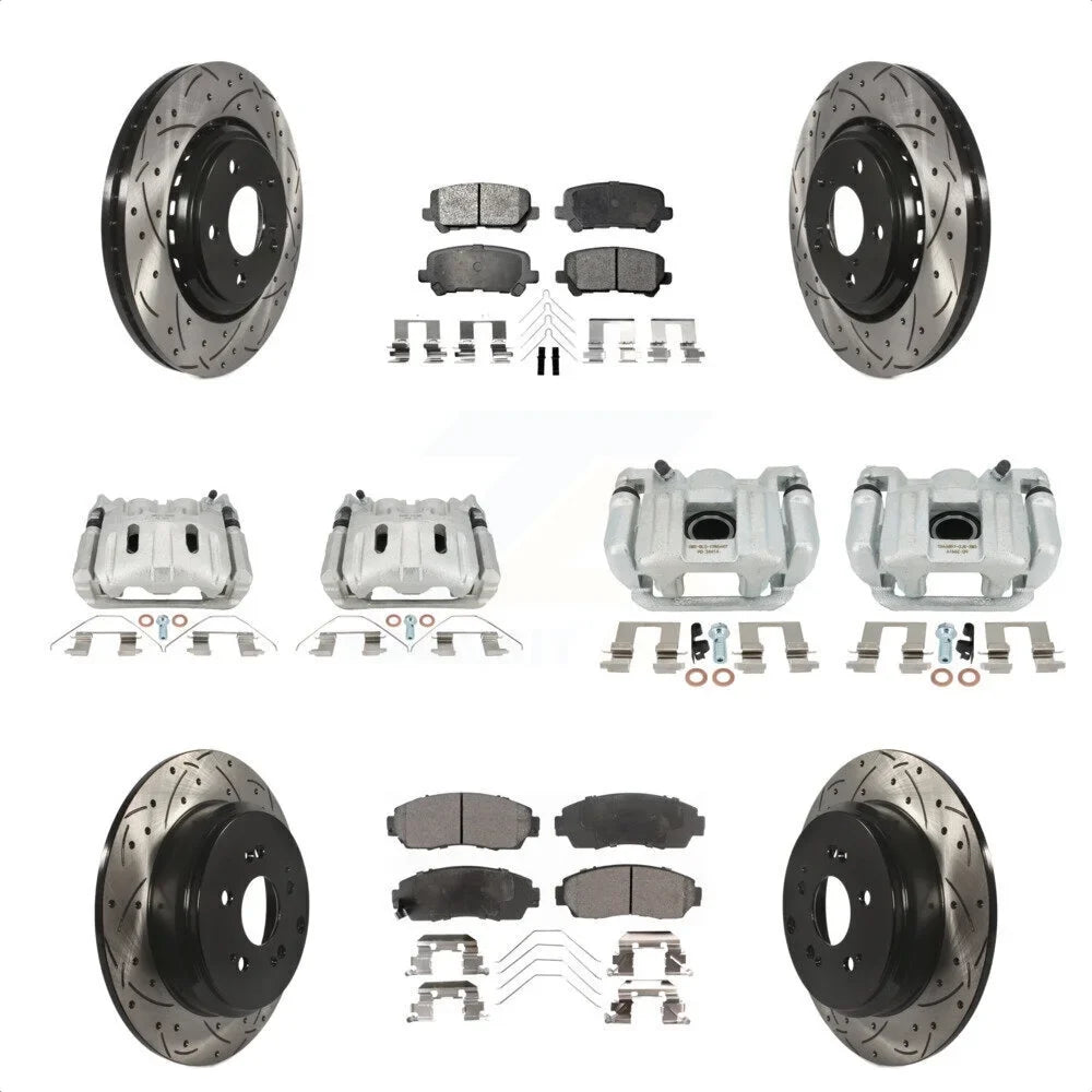 Transit Auto Front Rear Disc Brake Coated Caliper Drilled Slotted Rotors And Ceramic Pads Kit (10Pc) For 2015-2017 Honda Odyssey KCD-100667T