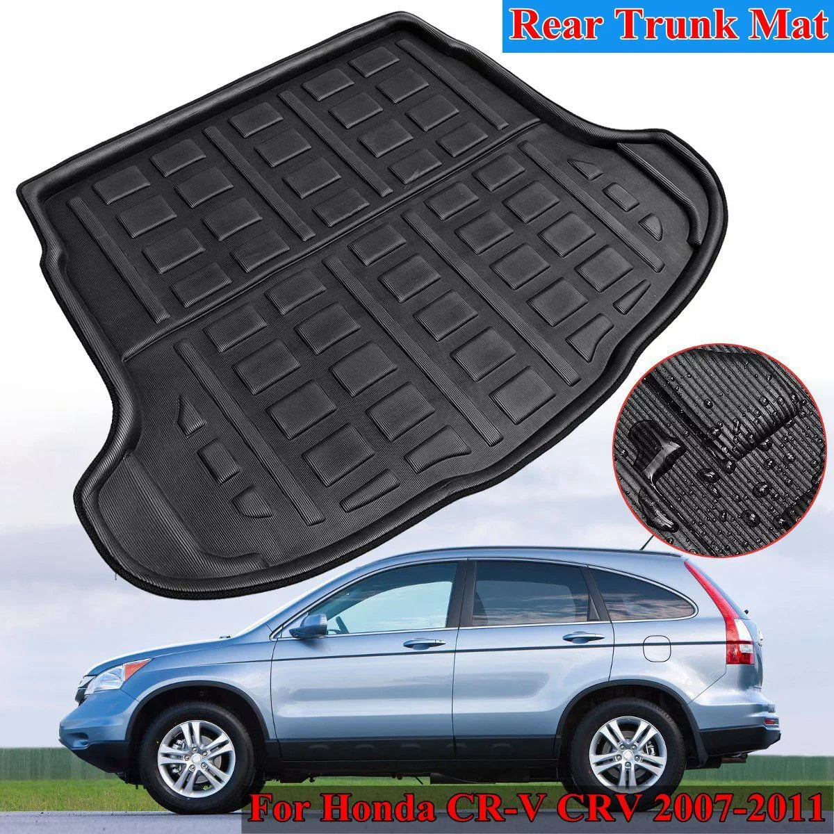 1pcs Cargo Liner Mat for Honda CR-V CRV 2007-2011 Boot Rear Trunk Floor Tray Waterproof All atmospheric conditions, Black