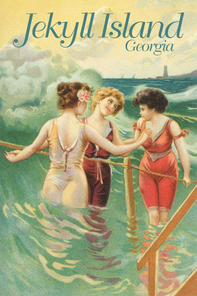 Jekyll Island, Georgia, Women in Wading on Beach, Vintage Poster (19x27 inches, Premium 500 Piece Jigsaw Puzzle for Adults and Family, Made in USA)