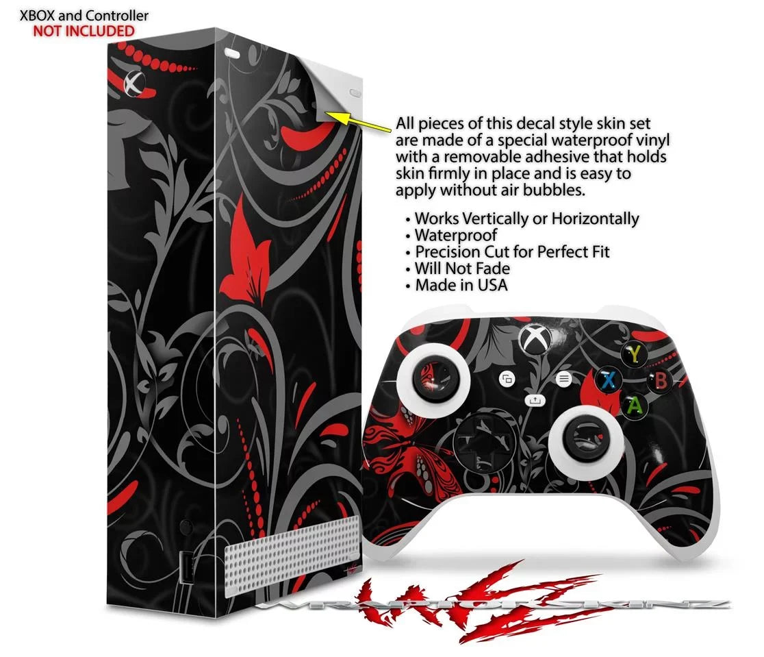 WraptorSkinz Skin Wrap suitable with the 2020 XBOX Series S Console and Controller Twisted Garden Gray and Red (XBOX NOT INCLUDED)