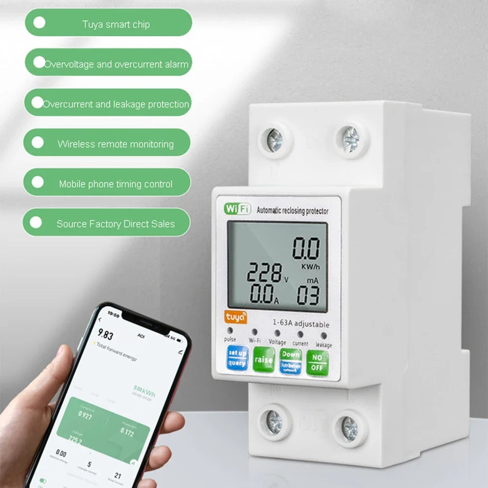 63A Din Rail WIFI Smart Energy Meter Timer Power Monitor KWh Meter Wattmeter 110V 220V Smart Life Alexa Google Home Alice
