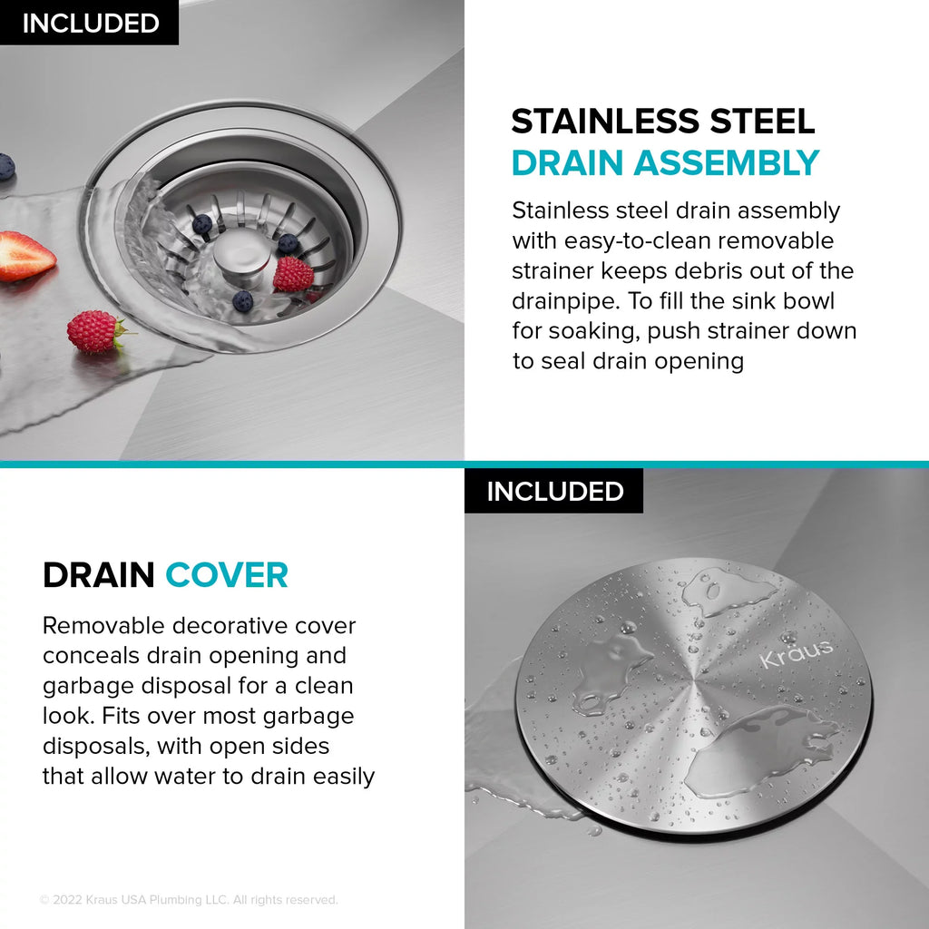 Drop-In / Undermount Workstation16 Gauge Stainless Steel Single Bowl Kitchen Sink with Accessories. Kraus Kore 33 in