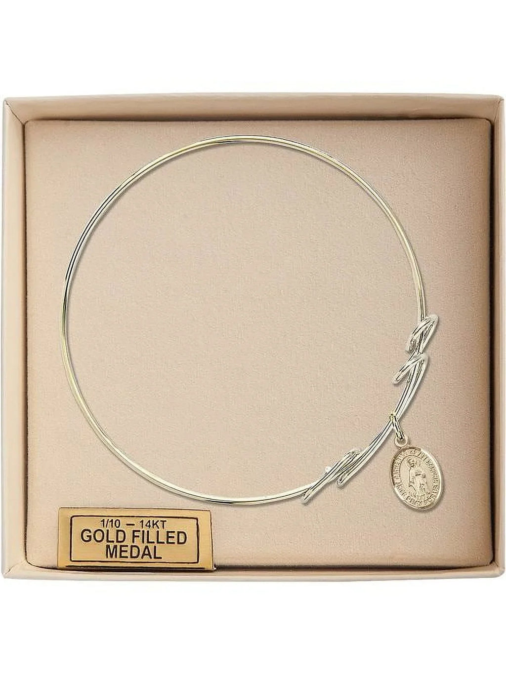 Catherine of Alexandria in Gold-Filled. 8 inch Round Double Loop Bangle Bracelet w/ St