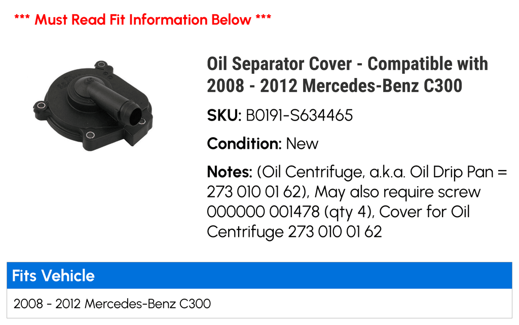 Oil Separator wrap - matching with 2008 - 2012 Mercedes-Benz C300 2009 2010 2011