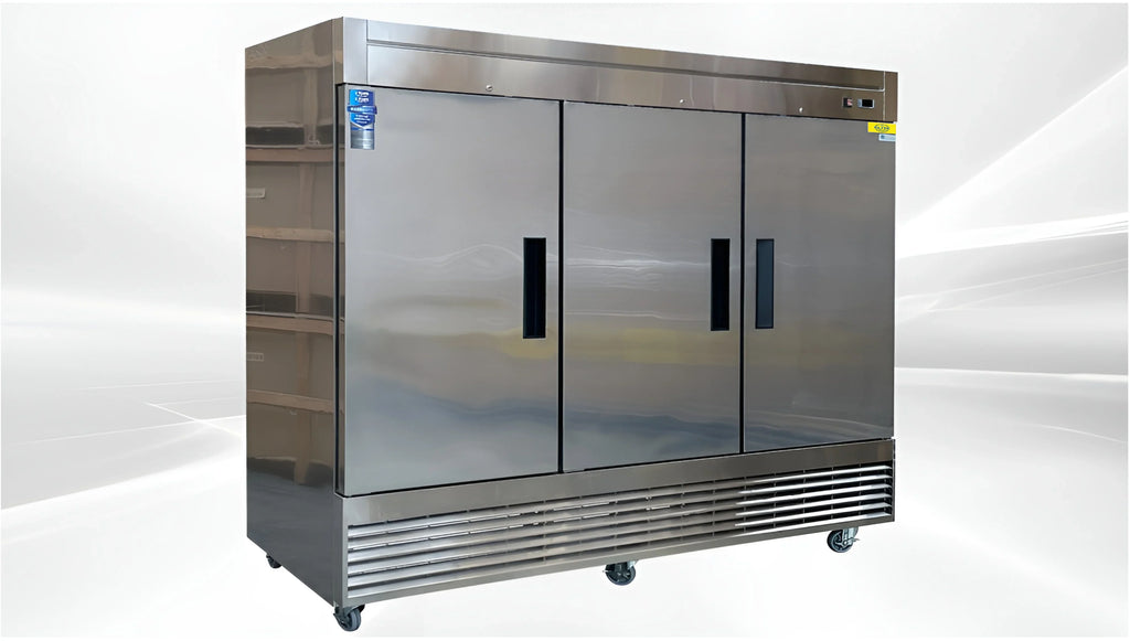 ft.. Commercial Upright Reach-In Three Door Refrigerator in Stainless Steel 64.8 Cu. 83 in