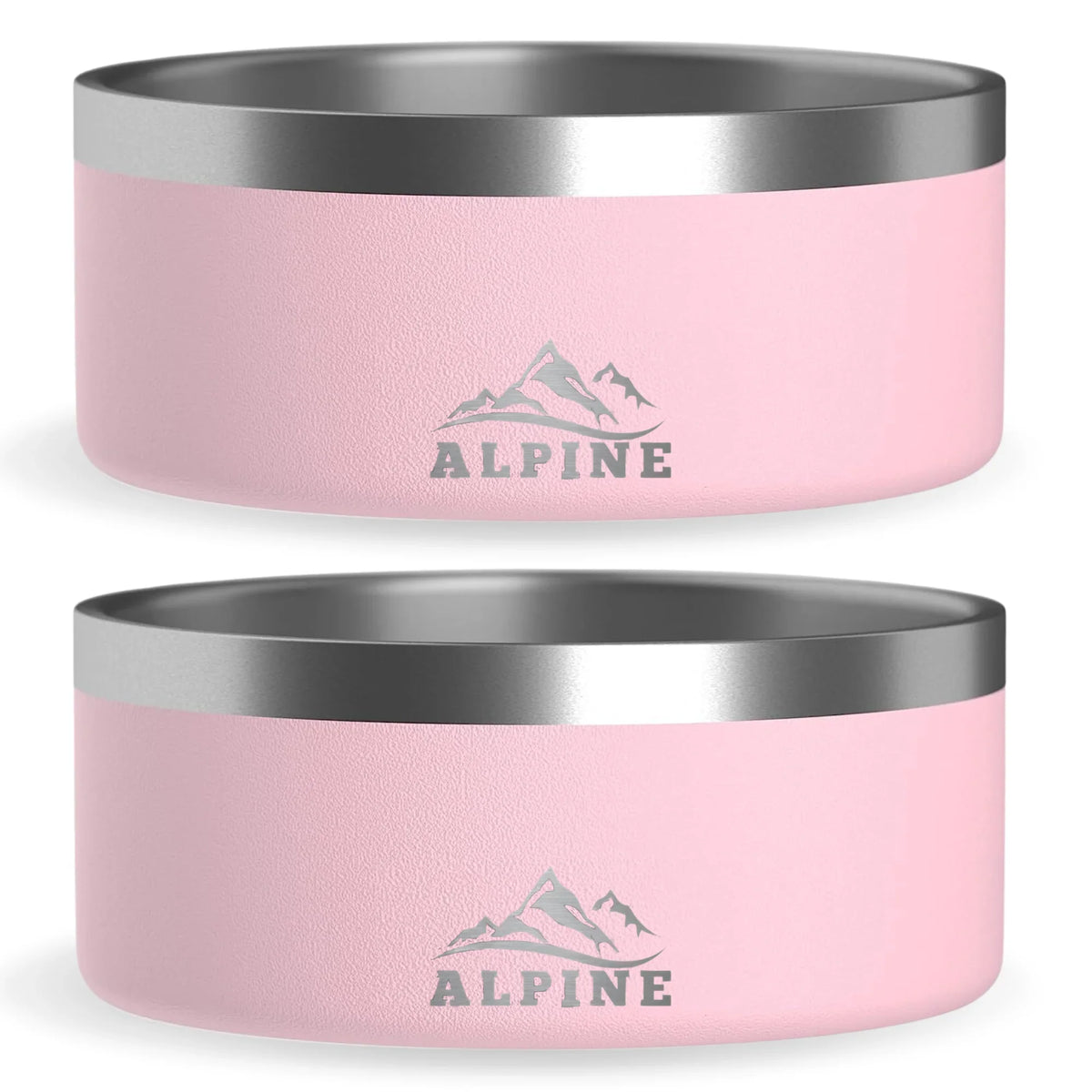 ALPINE Set of 2 Stainless Steel Dog Bowls, Non Slip, Metal Pet Bowl for Food and moisture, Double Walled Insulated, Rustproof, Dishwasher Safe (32 oz, Pink)