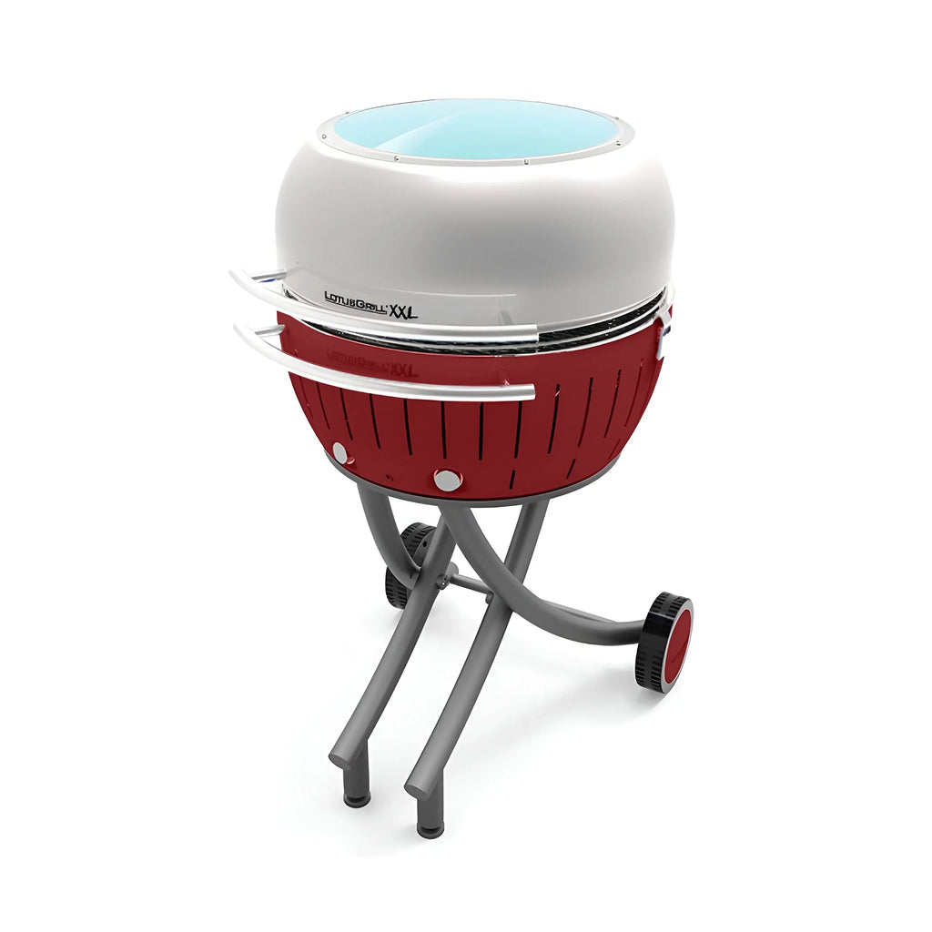 LotusGrill Smokeless Barbecue for Outdoor Dining with Glass Lid shield and Stand - Red