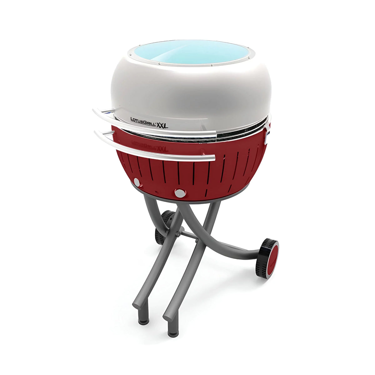 LotusGrill Smokeless Barbecue for Outdoor Dining with Glass Lid shield and Stand - Red