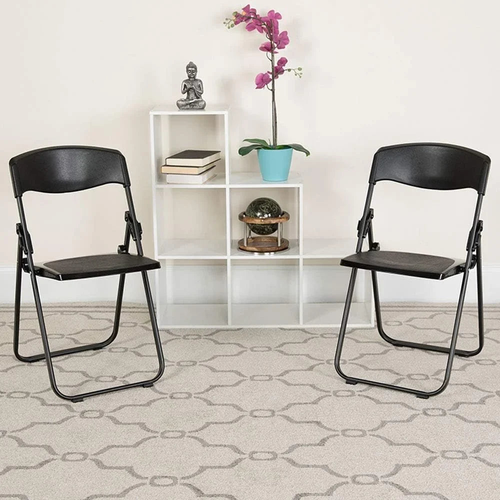 Capacity Heavy Duty Black Plastic Folding Chair With Built-In Ganging Brackets. HERCULES Series 500 Lb