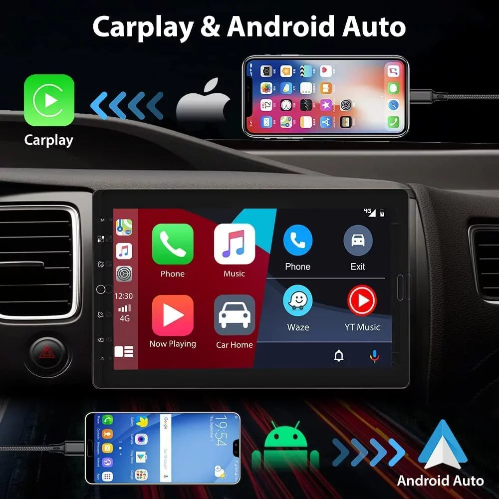Podofo Single 1 Din 10.1'' Car Stereo Radio  Carplay Android Auto IPS Touch Screen 10 inch Car MP5 Player Bluetooth Mirror Link FM TF Card USB,with Rearview Camera