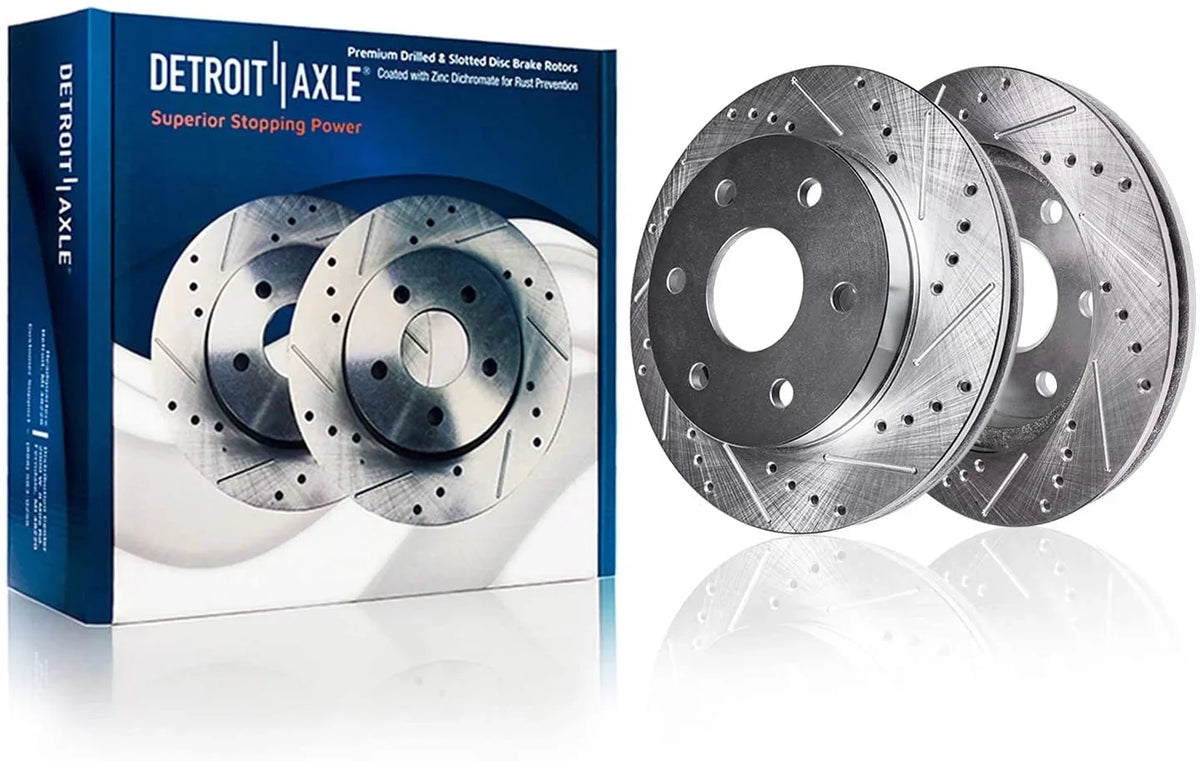 Detroit Axle - 6 Lugs Rear Brake Kit for 2012-2020  F-150 Drilled Slotted Disc Brake Rotors Ceramic Brakes Pads 2013 2014 2015 2016 2017 2018 2019 Replacement : 13.7" Rotor