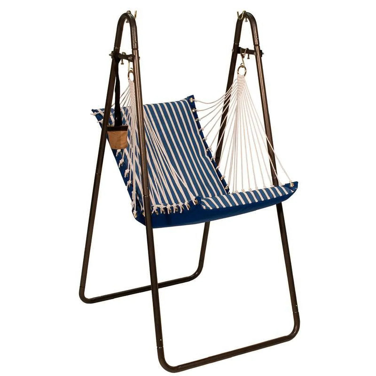 The Hamptons Collection 45” x 64” Blue and White Striped Pattern Hanging Hammock Chair with Stand