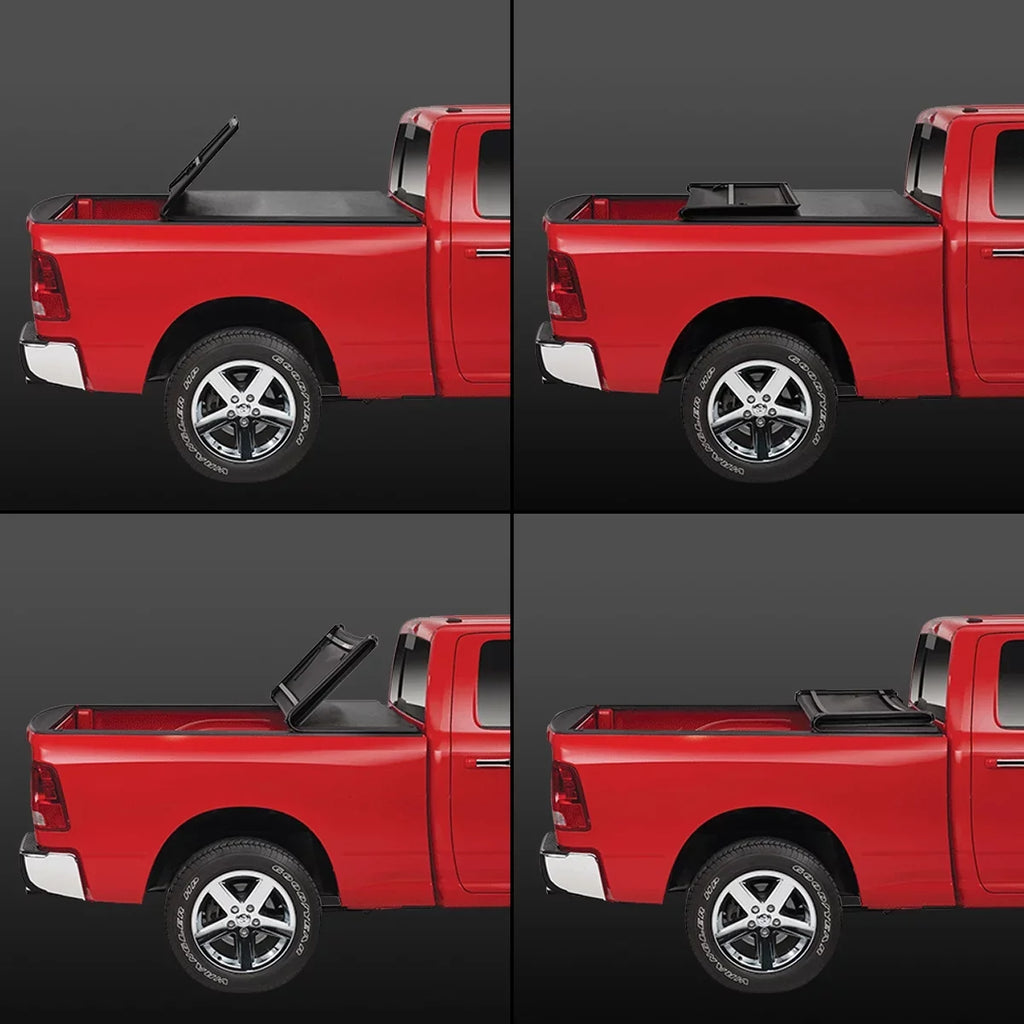 DNA Motoring TTC-TRISOFT-018 For 2009 to 2021 Ram Truck 1500 5.7' Bed Fleetside Tri -Fold Adjustable Soft Top Trunk Tonneau wrap