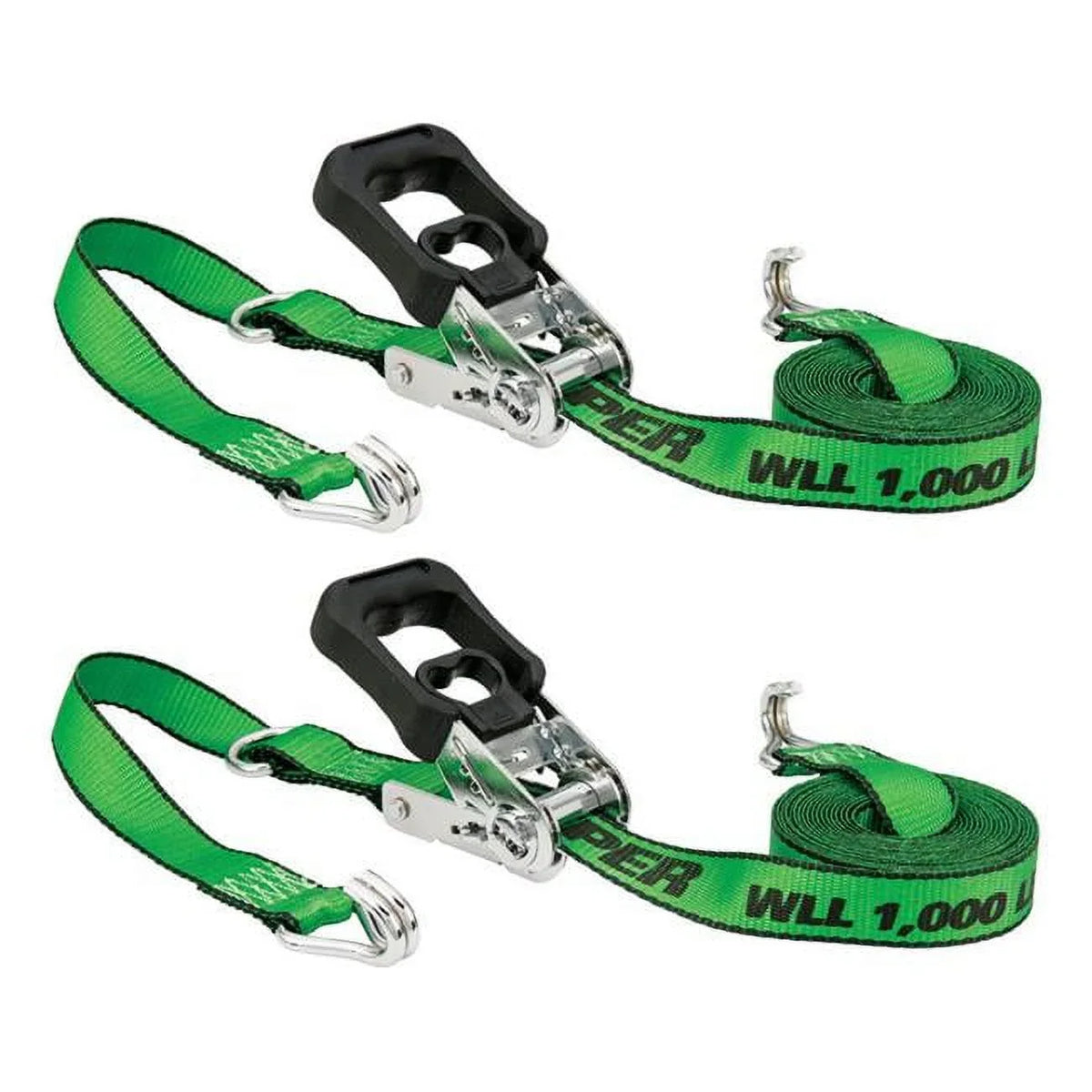 Green Tie Down with Ratchet, Pack of 2 - 1000 lbs. Keeper 8938565 16 ft