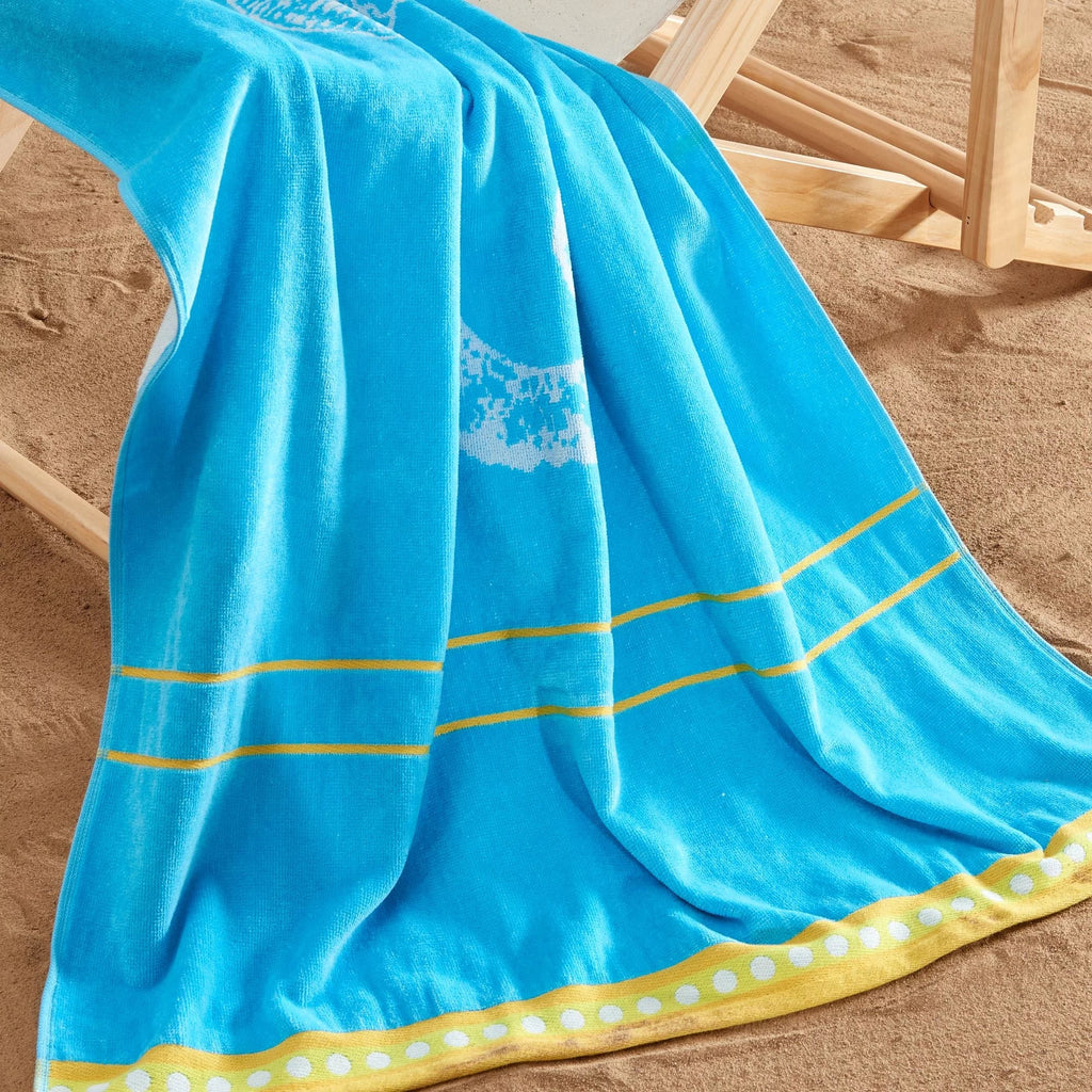 top-notch Bay Home Cotton Printed 2-Pack Beach Towel  (2 Pack - 30" x 60", Seahorse Blue / Yellow)