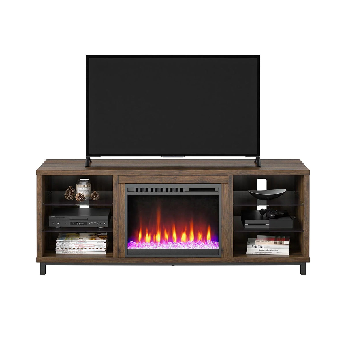 Ameriwood Home Lumina Deluxe Fireplace TV Stand for TVs up to 70" in Black